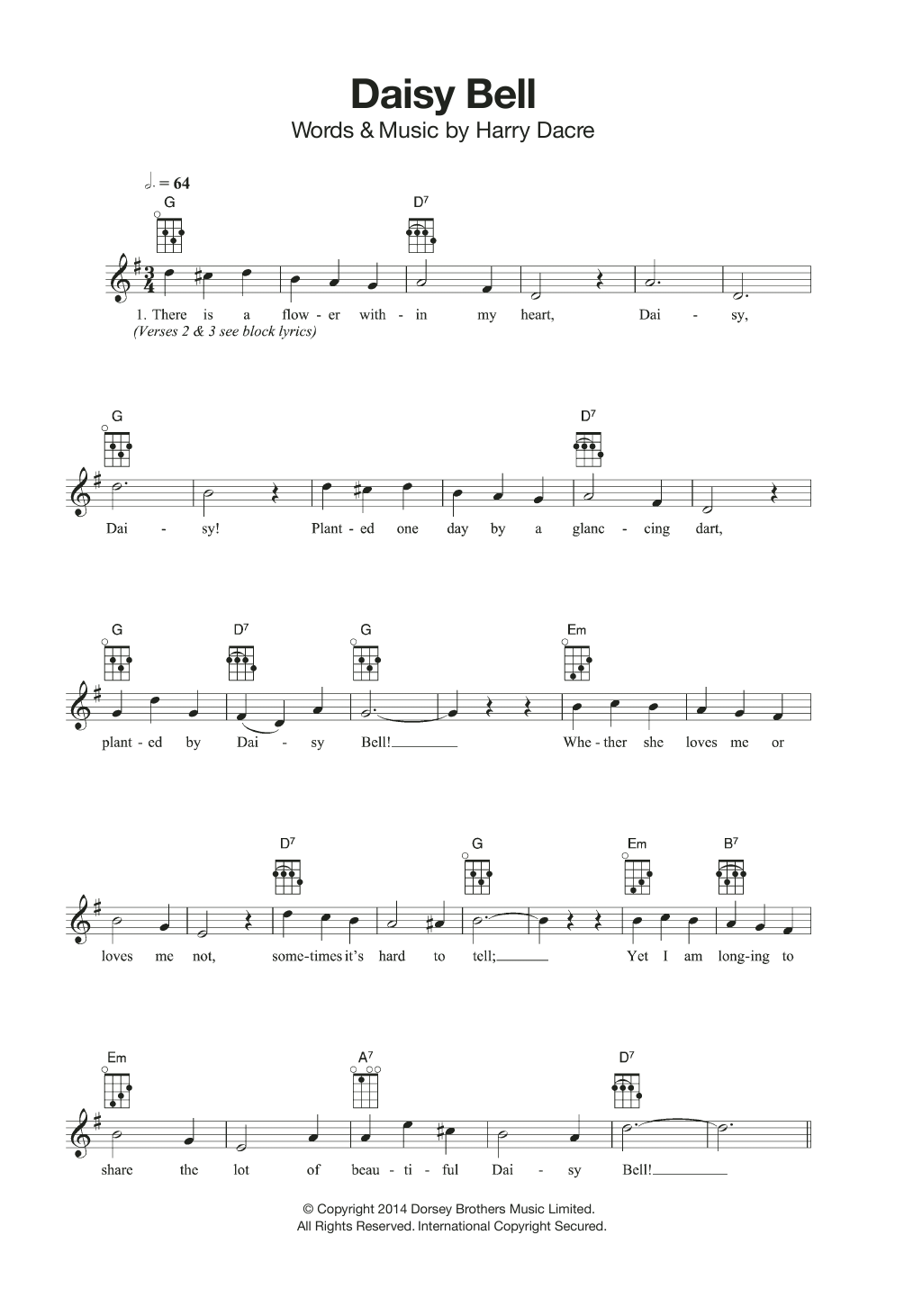 Dan W. Quinn Daisy Bell sheet music notes and chords arranged for Ukulele