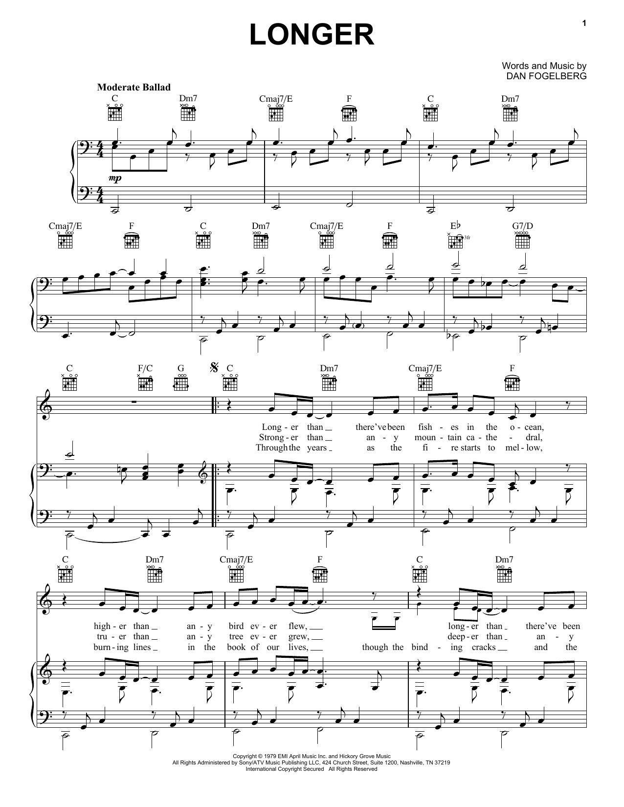 Dan Fogelberg Longer sheet music notes and chords arranged for Real Book – Melody, Lyrics & Chords