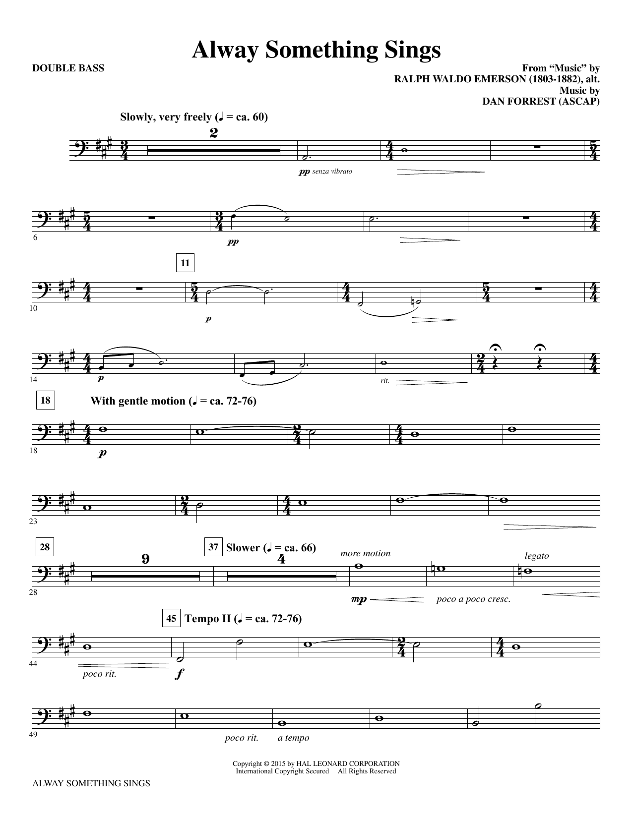 Dan Forrest Alway Something Sings - Double Bass sheet music notes and chords arranged for Choir Instrumental Pak