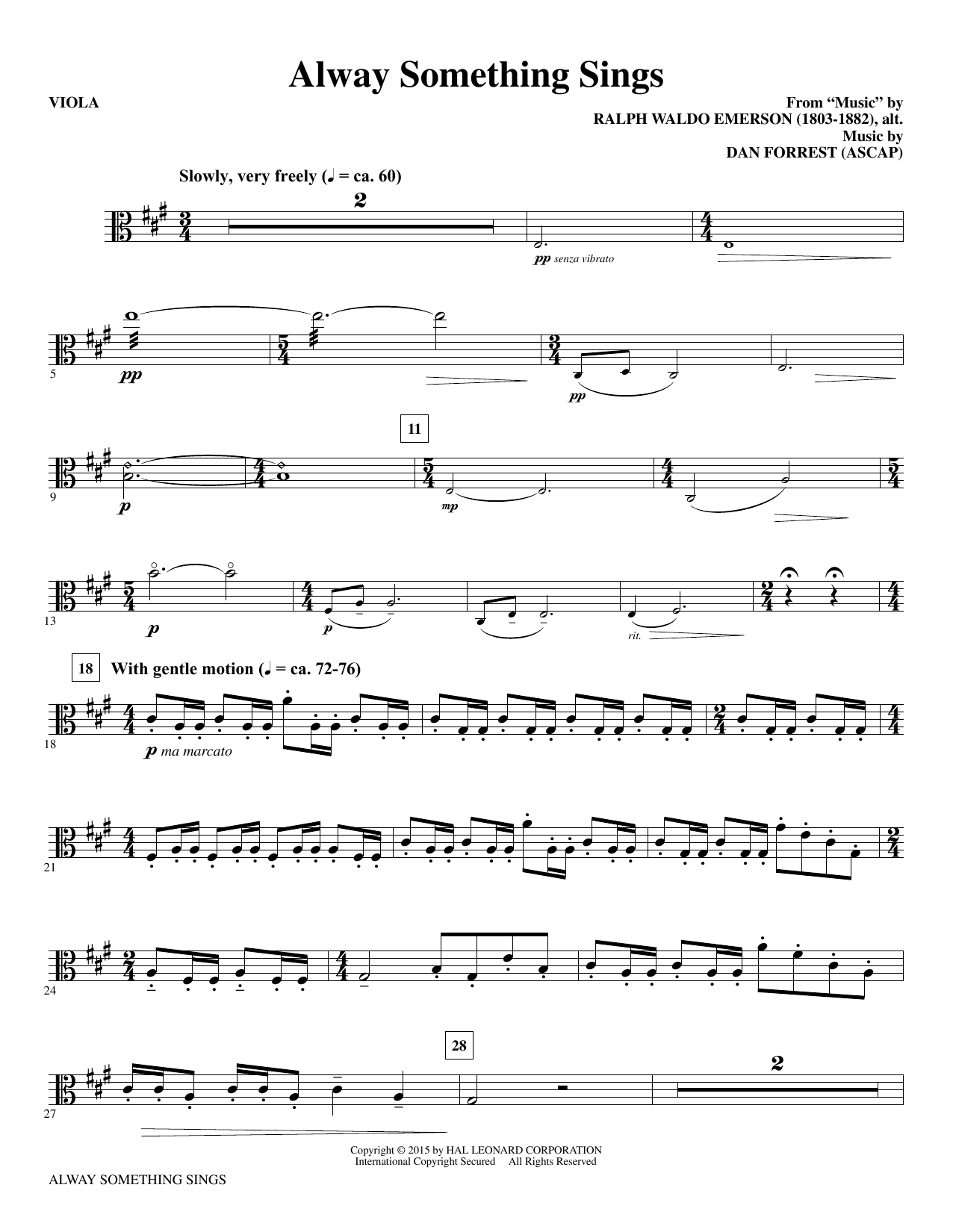 Dan Forrest Alway Something Sings - Viola sheet music notes and chords arranged for Choir Instrumental Pak