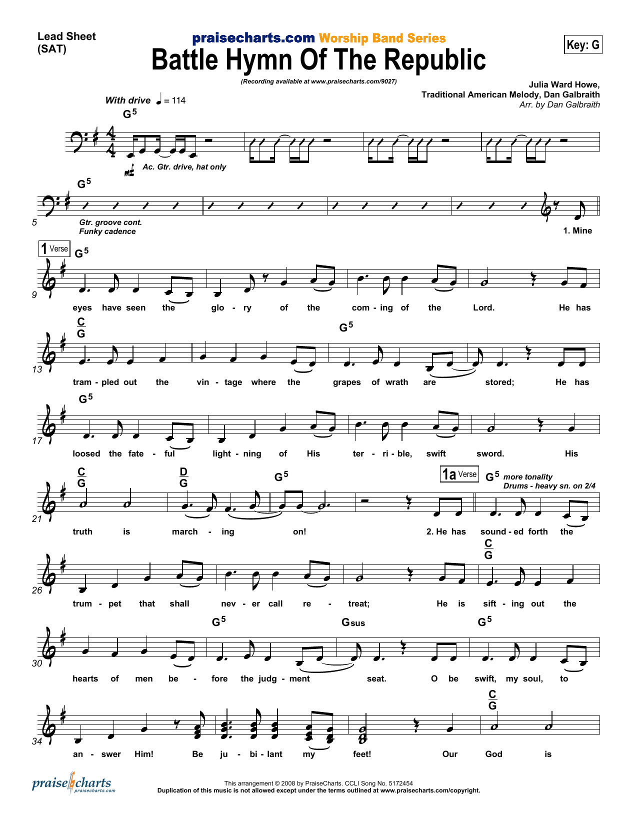 Dan Galbraith Battle Hymn of the Republic sheet music notes and chords arranged for Lead Sheet / Fake Book