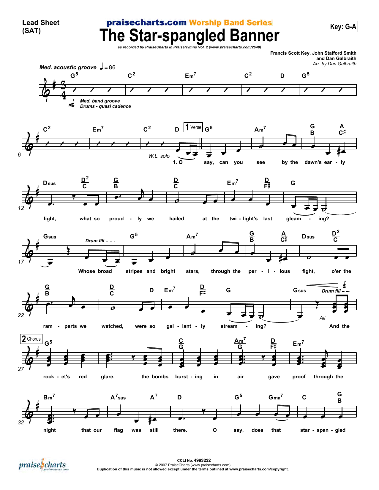 Dan Galbraith The Star-Spangled Banner sheet music notes and chords arranged for Lead Sheet / Fake Book