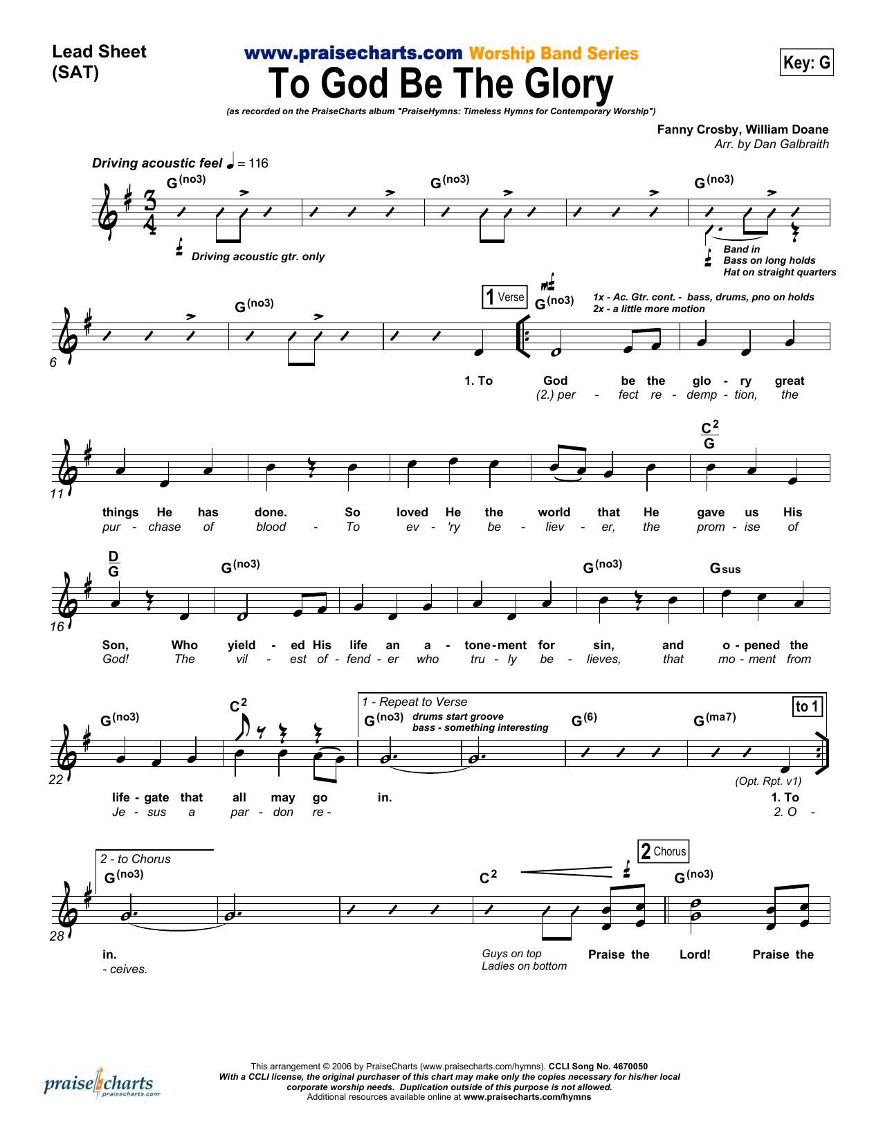 Dan Galbraith To God Be The Glory sheet music notes and chords arranged for Lead Sheet / Fake Book