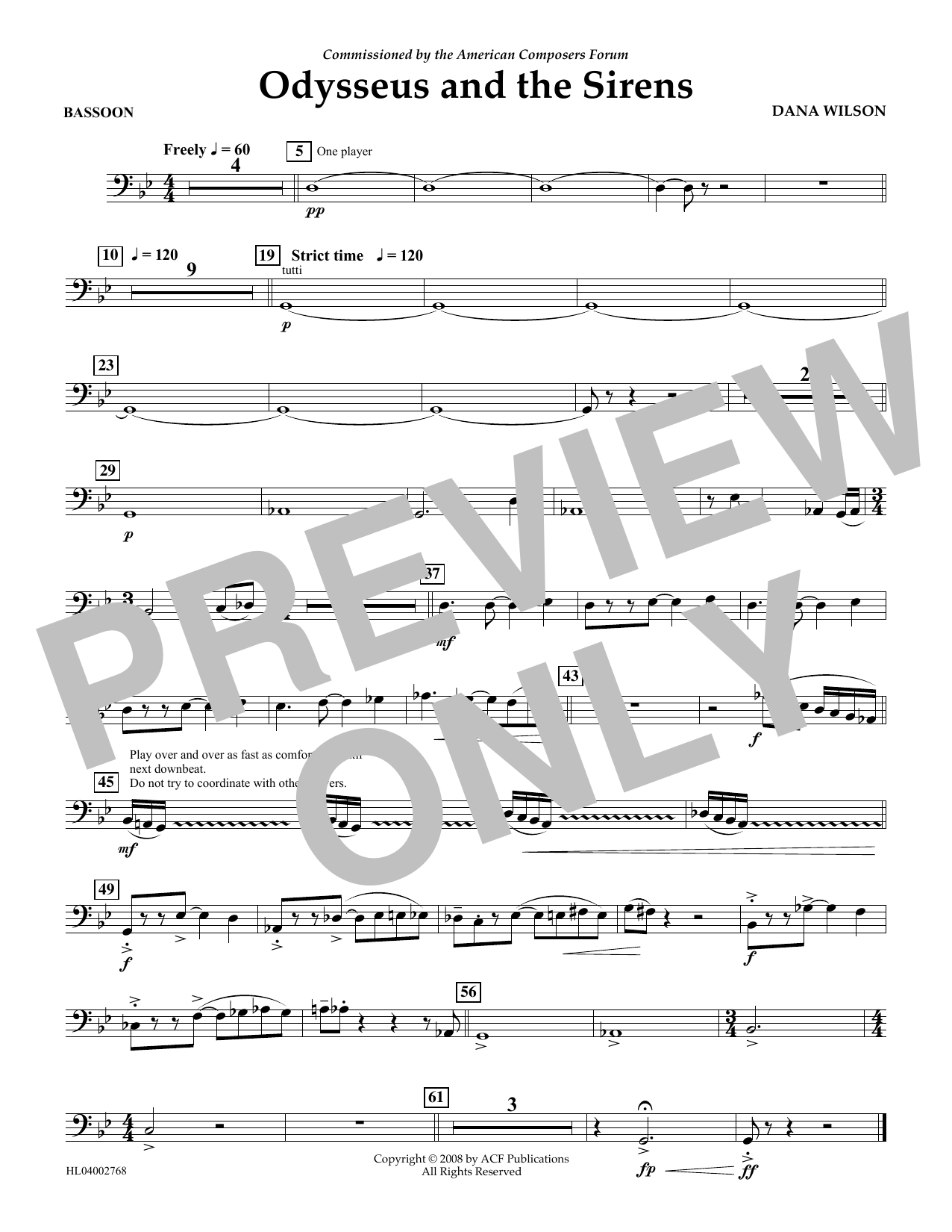 Dana Wilson Odysseus and the Sirens - Bassoon sheet music notes and chords arranged for Concert Band
