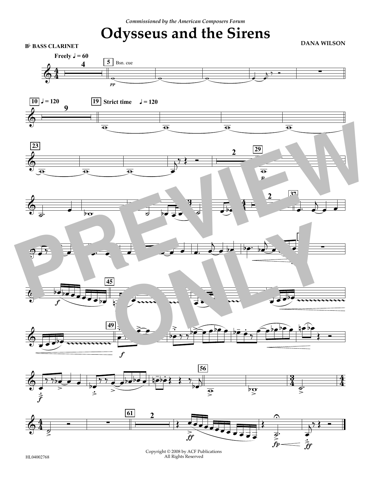 Dana Wilson Odysseus and the Sirens - Bb Bass Clarinet sheet music notes and chords arranged for Concert Band