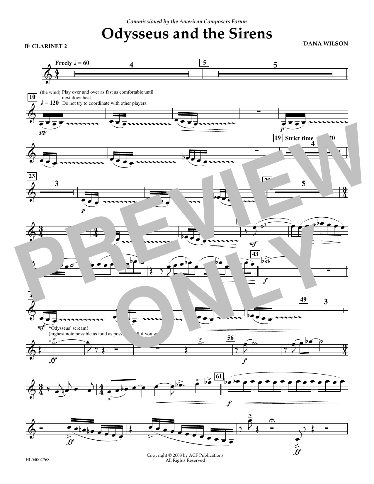 Dana Wilson Odysseus and the Sirens - Bb Clarinet 2 sheet music notes and chords arranged for Concert Band