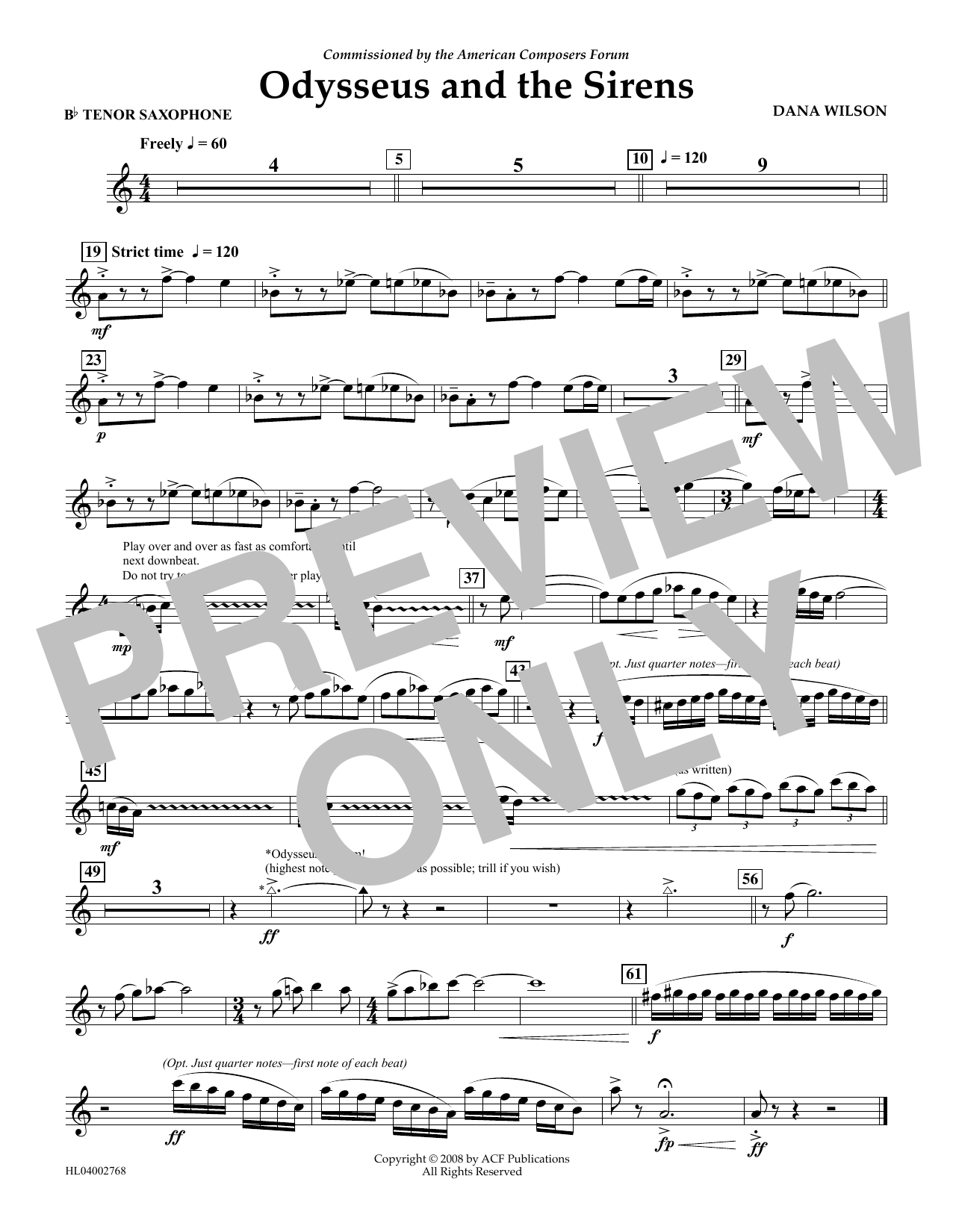 Dana Wilson Odysseus and the Sirens - Bb Tenor Saxophone sheet music notes and chords arranged for Concert Band