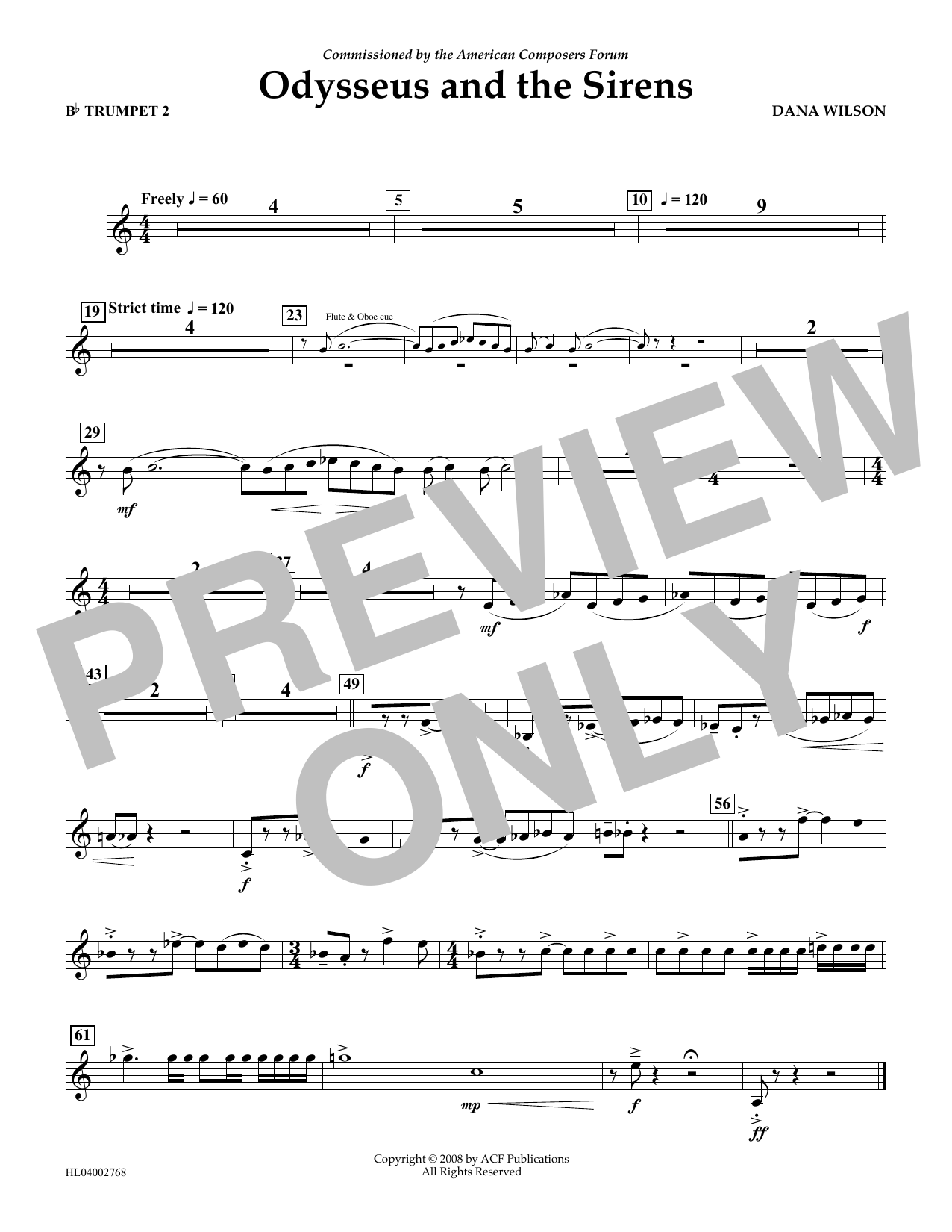 Dana Wilson Odysseus and the Sirens - Bb Trumpet 2 sheet music notes and chords arranged for Concert Band