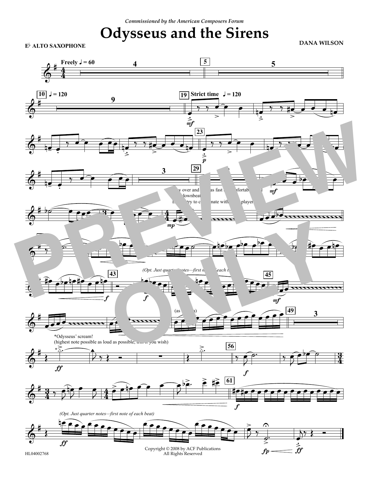 Dana Wilson Odysseus and the Sirens - Eb Alto Saxophone sheet music notes and chords arranged for Concert Band