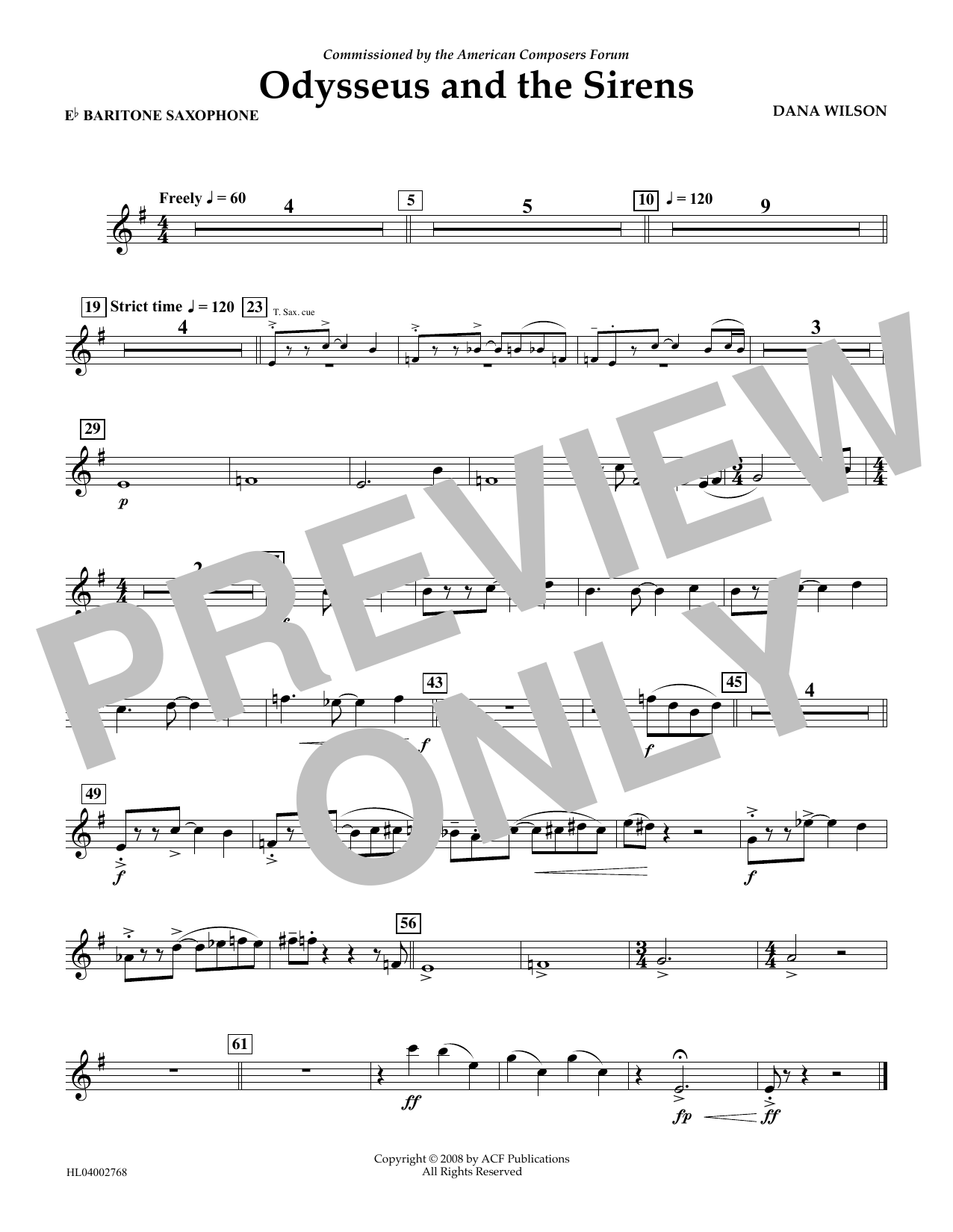 Dana Wilson Odysseus and the Sirens - Eb Baritone Saxophone sheet music notes and chords arranged for Concert Band