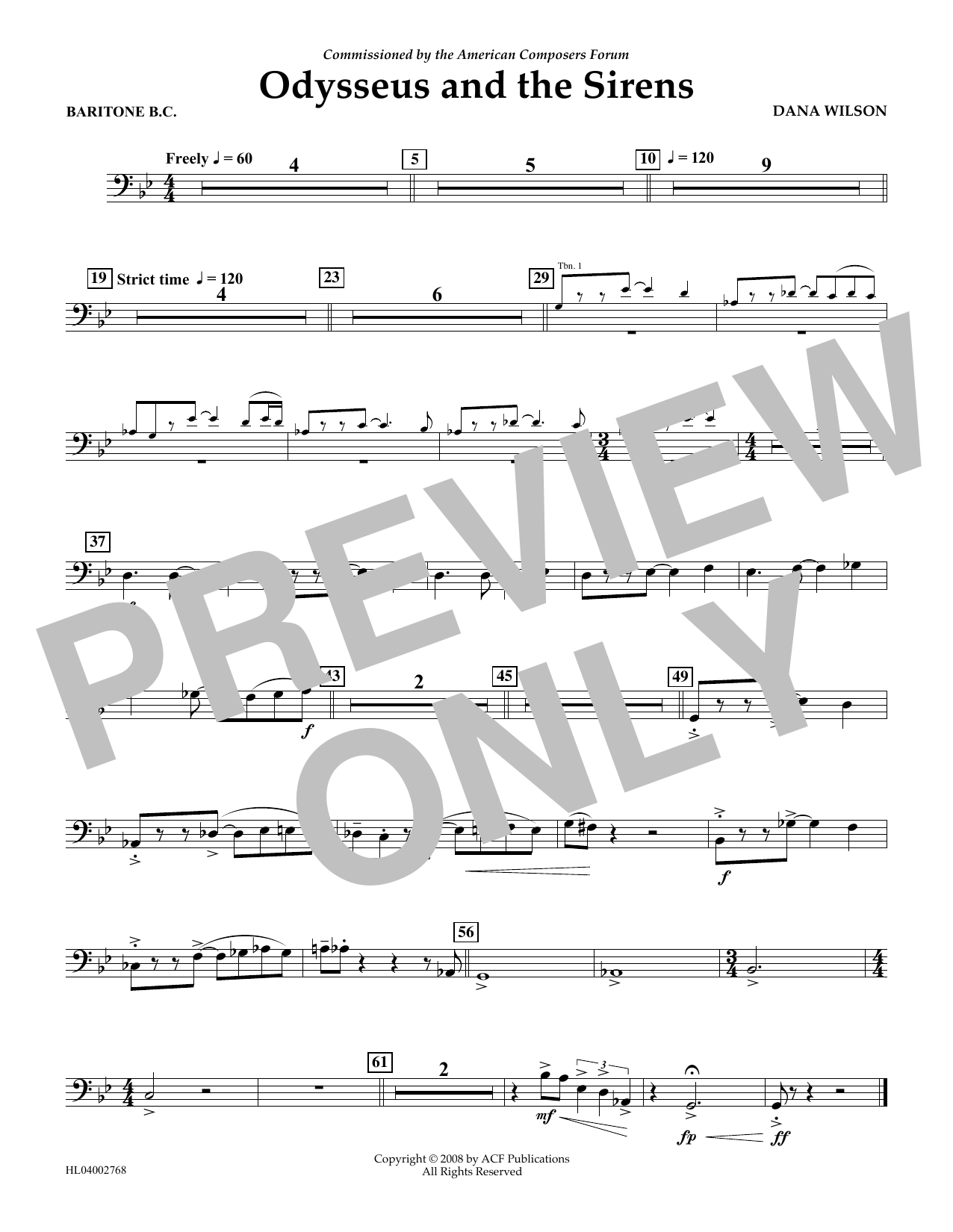 Dana Wilson Odysseus and the Sirens - Euphonium in Bass Clef sheet music notes and chords arranged for Concert Band