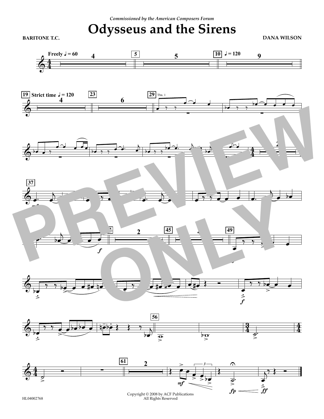 Dana Wilson Odysseus and the Sirens - Euphonium in Treble Clef sheet music notes and chords arranged for Concert Band