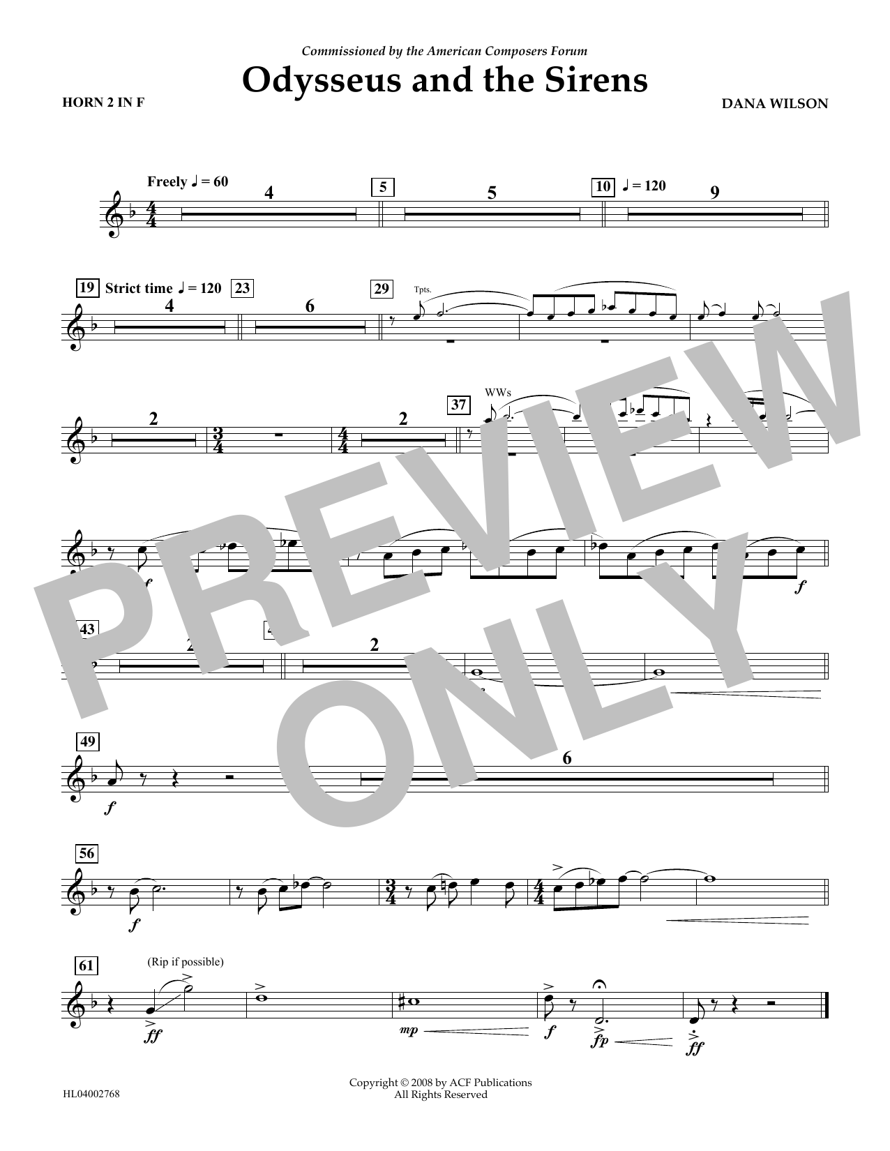 Dana Wilson Odysseus and the Sirens - F Horn 2 sheet music notes and chords arranged for Concert Band