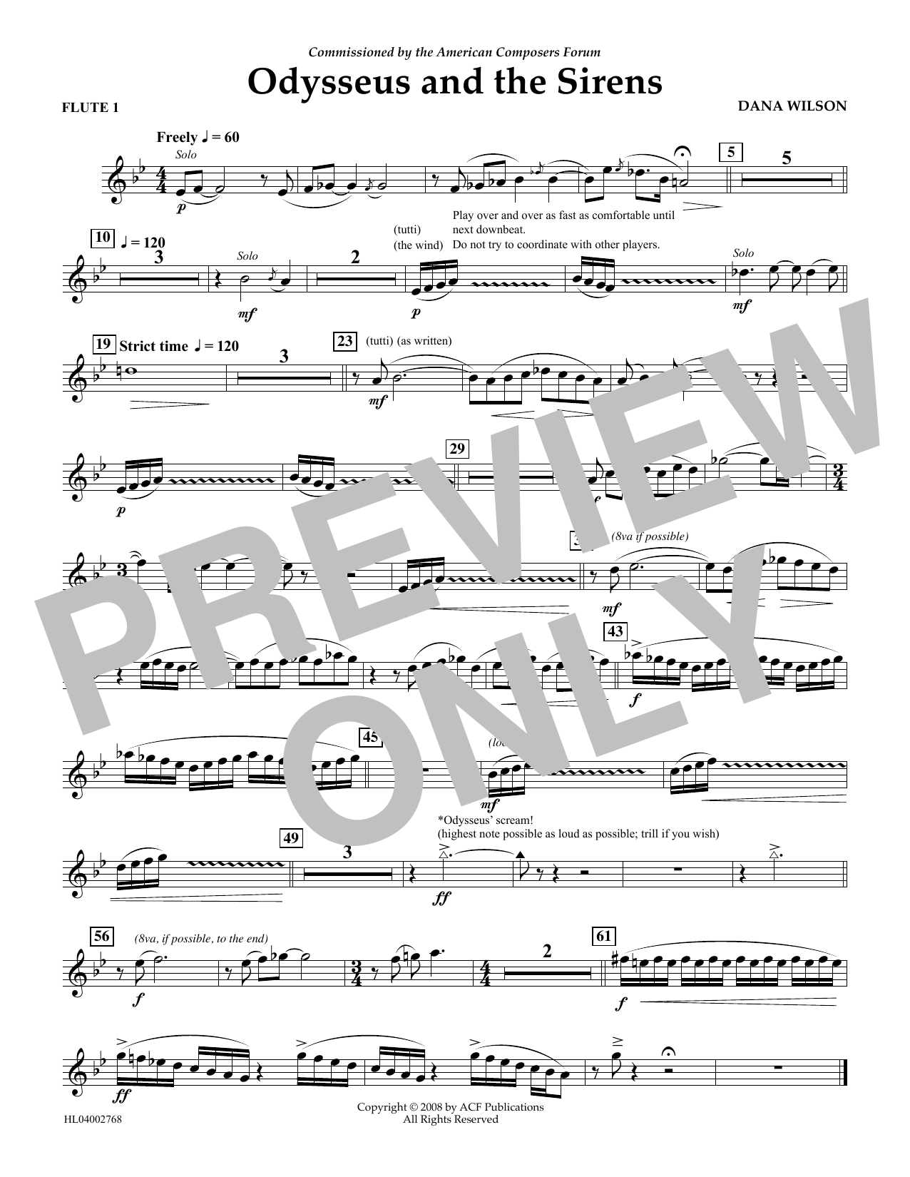 Dana Wilson Odysseus and the Sirens - Flute 1 sheet music notes and chords arranged for Concert Band