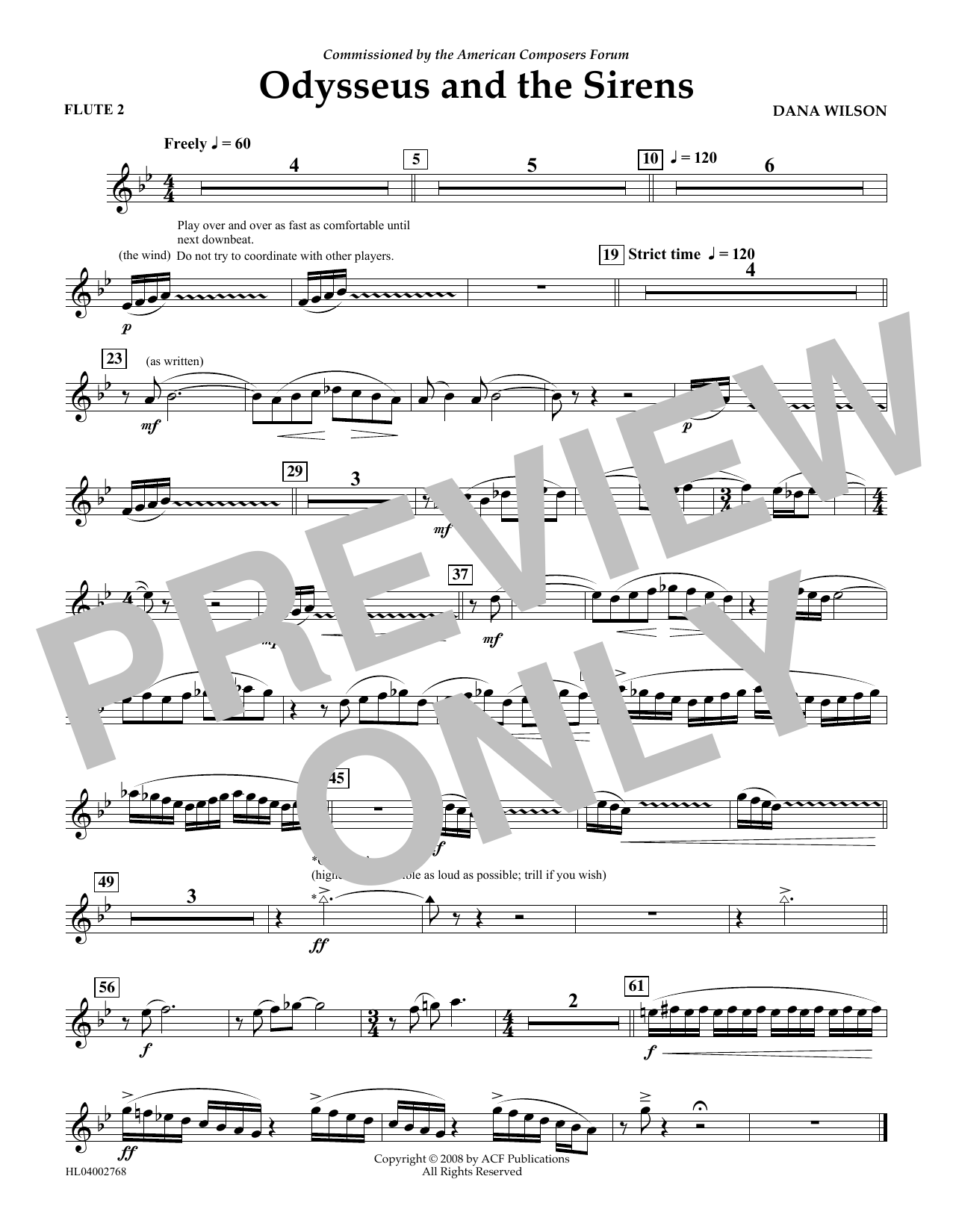 Dana Wilson Odysseus and the Sirens - Flute 2 sheet music notes and chords arranged for Concert Band