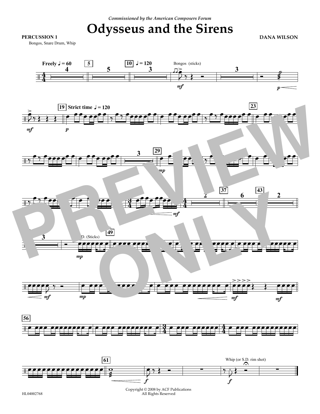 Dana Wilson Odysseus and the Sirens - Percussion 1 sheet music notes and chords arranged for Concert Band