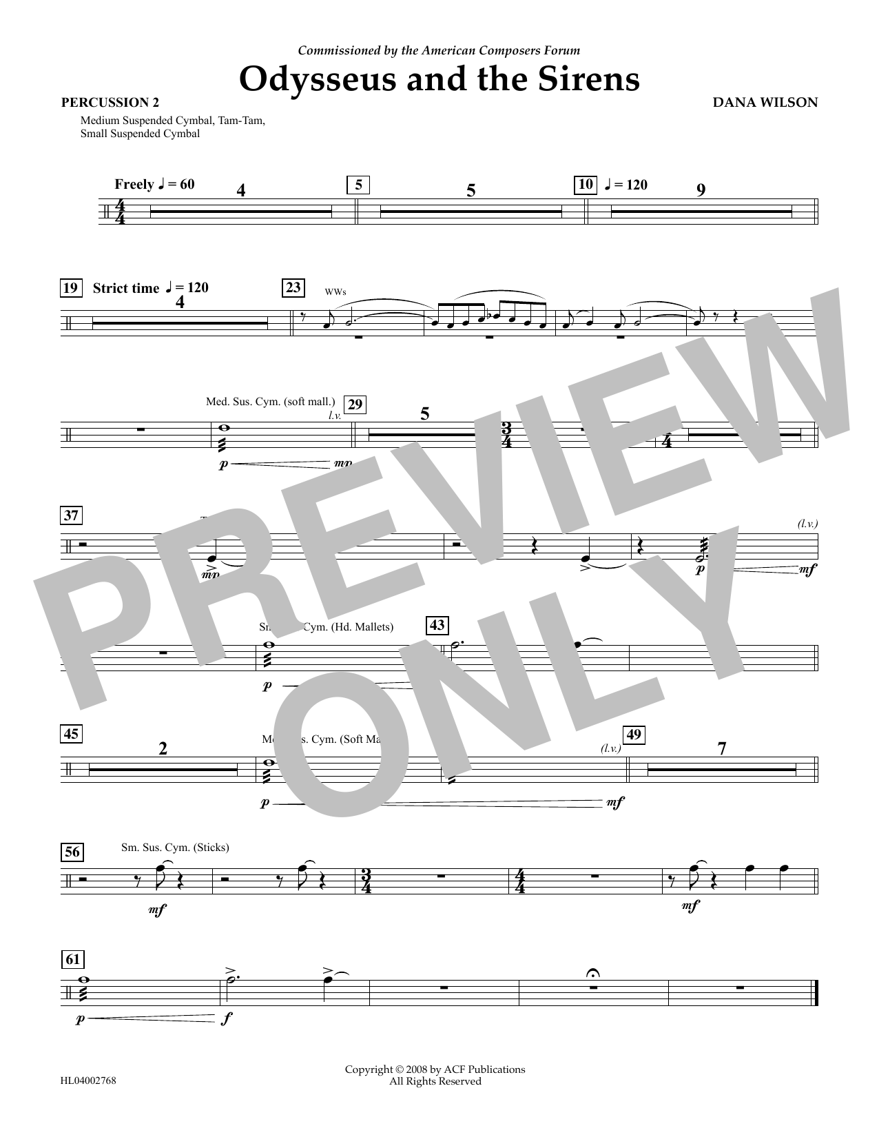 Dana Wilson Odysseus and the Sirens - Percussion 2 sheet music notes and chords arranged for Concert Band