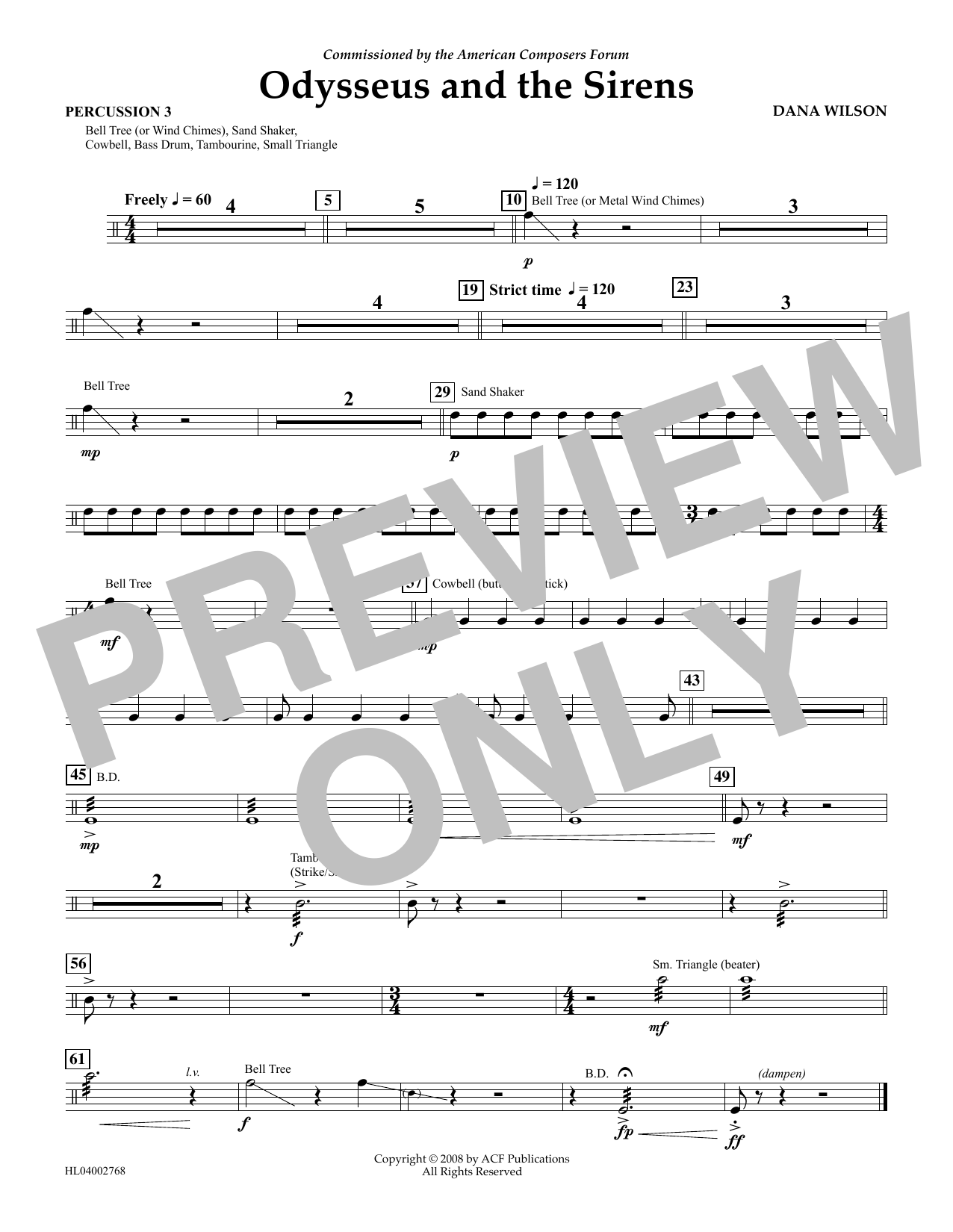 Dana Wilson Odysseus and the Sirens - Percussion 3 sheet music notes and chords arranged for Concert Band