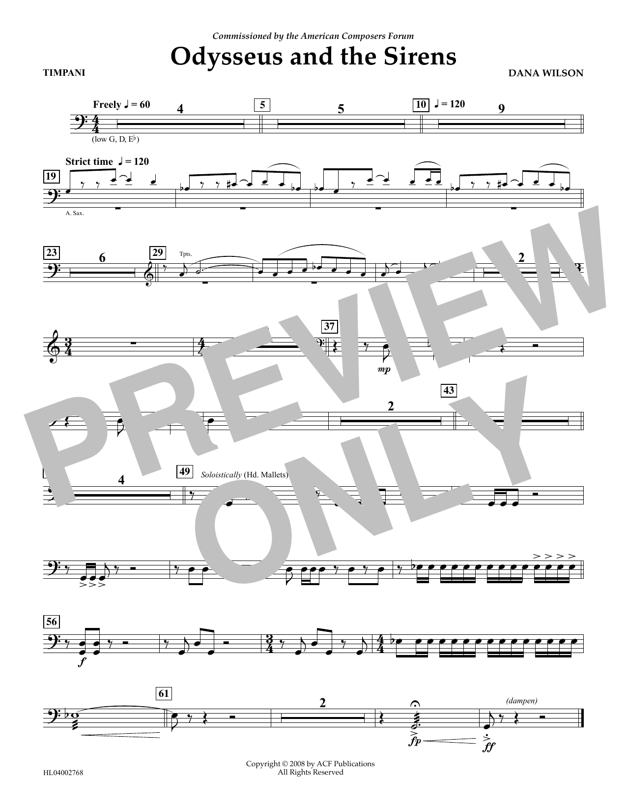 Dana Wilson Odysseus and the Sirens - Timpani sheet music notes and chords arranged for Concert Band