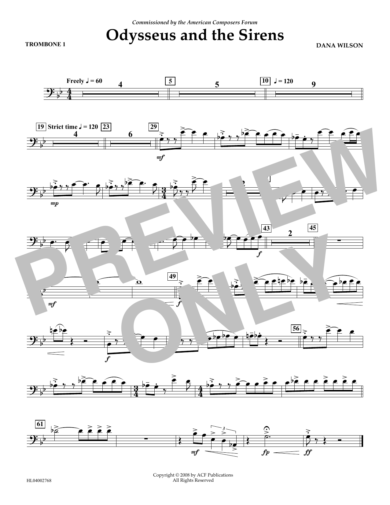 Dana Wilson Odysseus and the Sirens - Trombone 1 sheet music notes and chords arranged for Concert Band