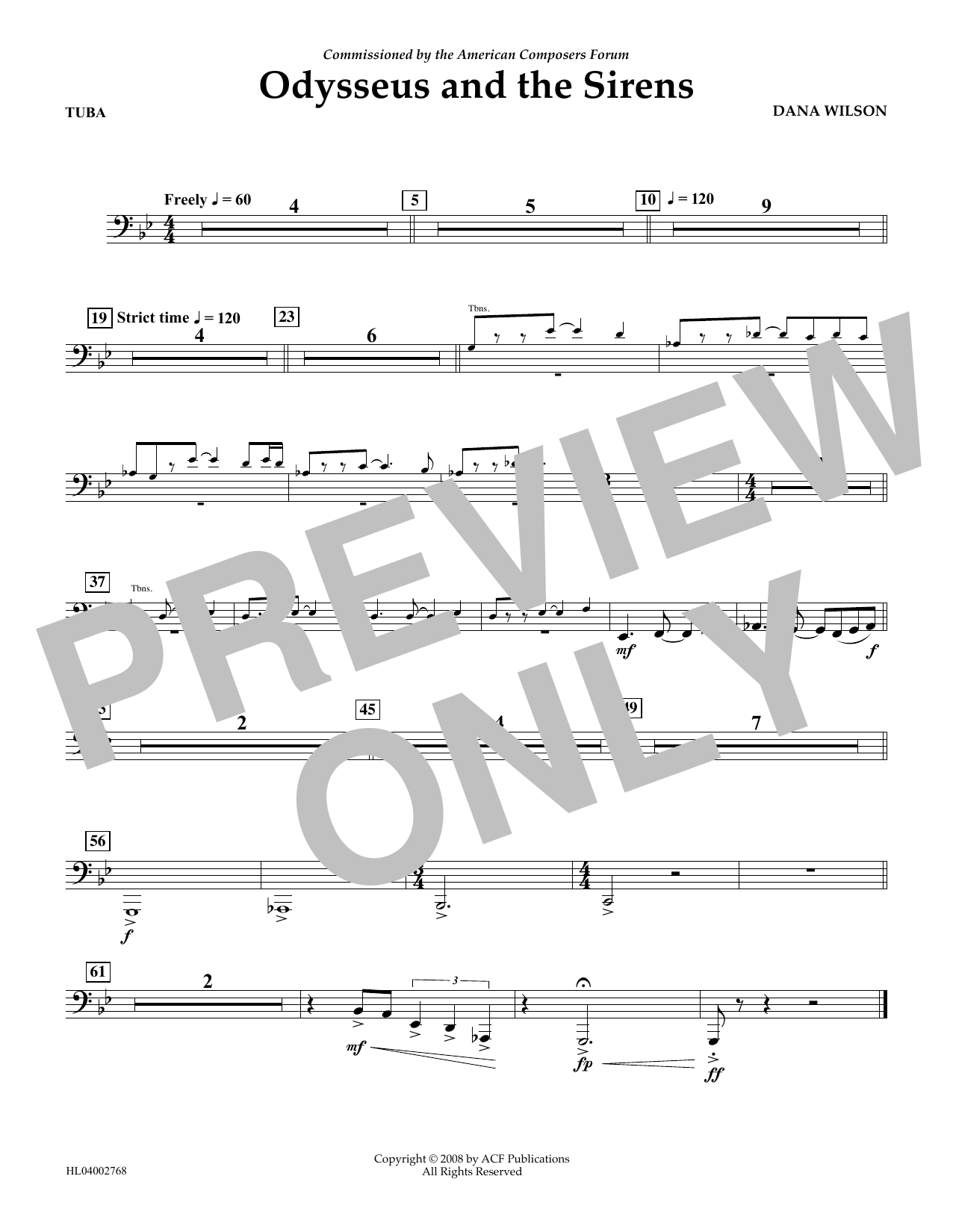 Dana Wilson Odysseus and the Sirens - Tuba sheet music notes and chords arranged for Concert Band
