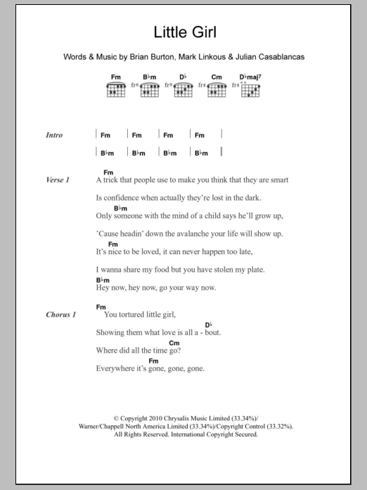 Danger Mouse & Sparklehorse Little Girl (feat. Julian Casablancas) sheet music notes and chords arranged for Guitar Chords/Lyrics
