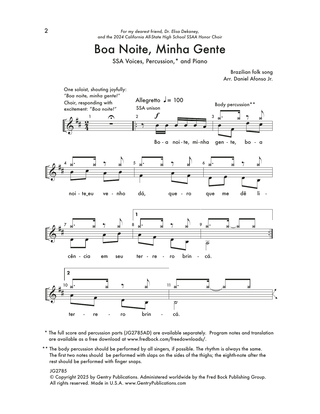 Daniel Afonso Jr. Boa Noite, Minha Gente sheet music notes and chords arranged for SSA Choir