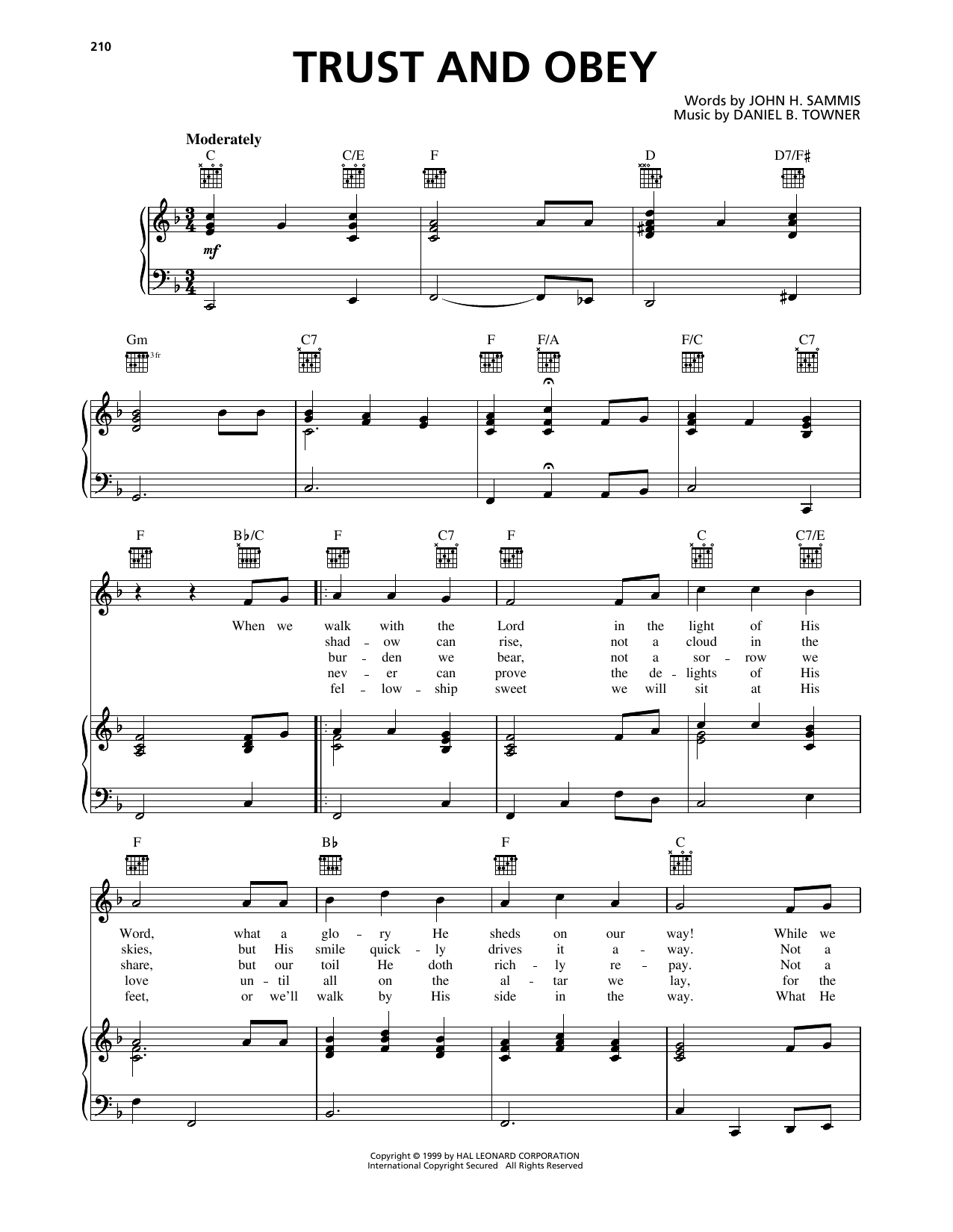 Daniel B. Towner Trust And Obey sheet music notes and chords arranged for Piano, Vocal & Guitar Chords (Right-Hand Melody)