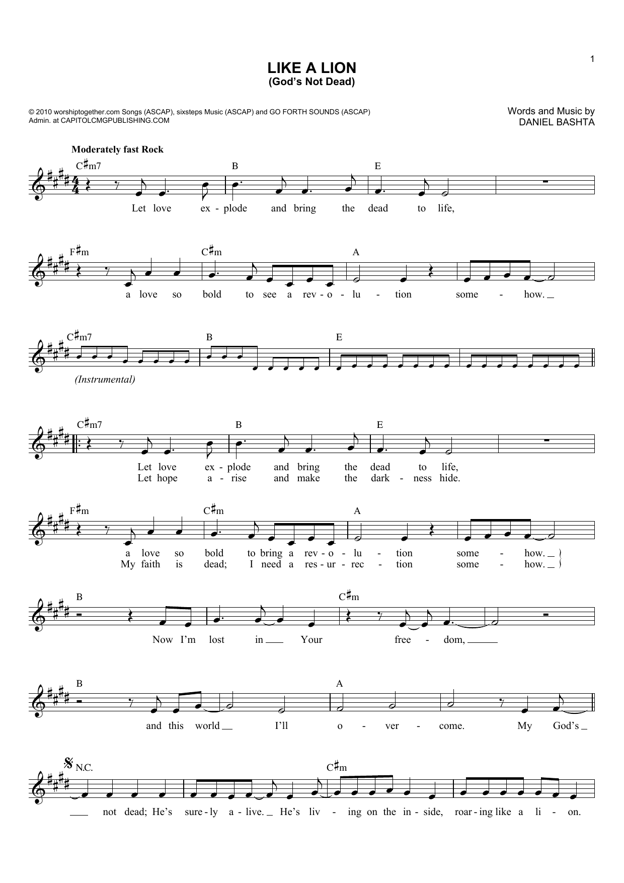 Daniel Bashta Like A Lion (God's Not Dead) sheet music notes and chords arranged for Lead Sheet / Fake Book