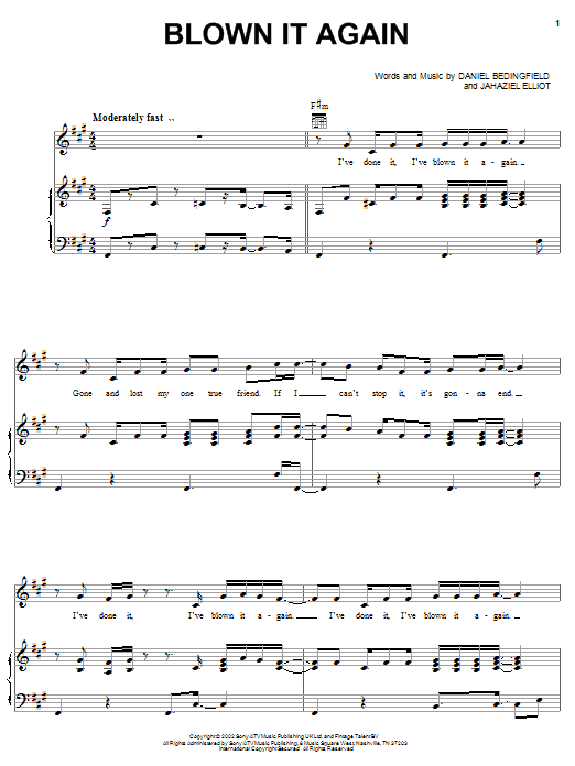 Daniel Bedingfield Blown It Again sheet music notes and chords arranged for Piano, Vocal & Guitar Chords (Right-Hand Melody)