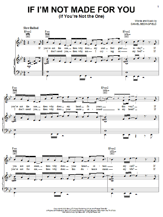 Daniel Bedingfield If You're Not The One sheet music notes and chords arranged for Easy Piano