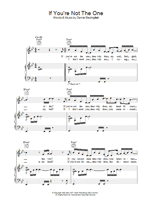Daniel Bedingfield If You're Not The One sheet music notes and chords arranged for Piano, Vocal & Guitar Chords