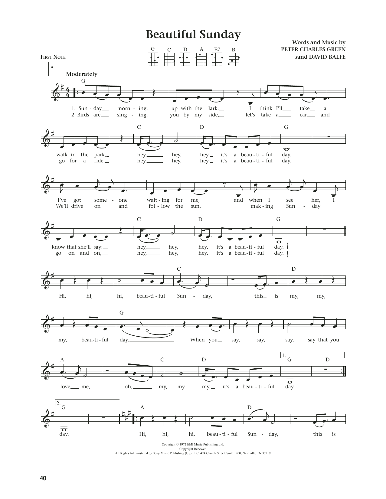 Daniel Boone Beautiful Sunday (from The Daily Ukulele) (arr. Jim Beloff) sheet music notes and chords arranged for Ukulele