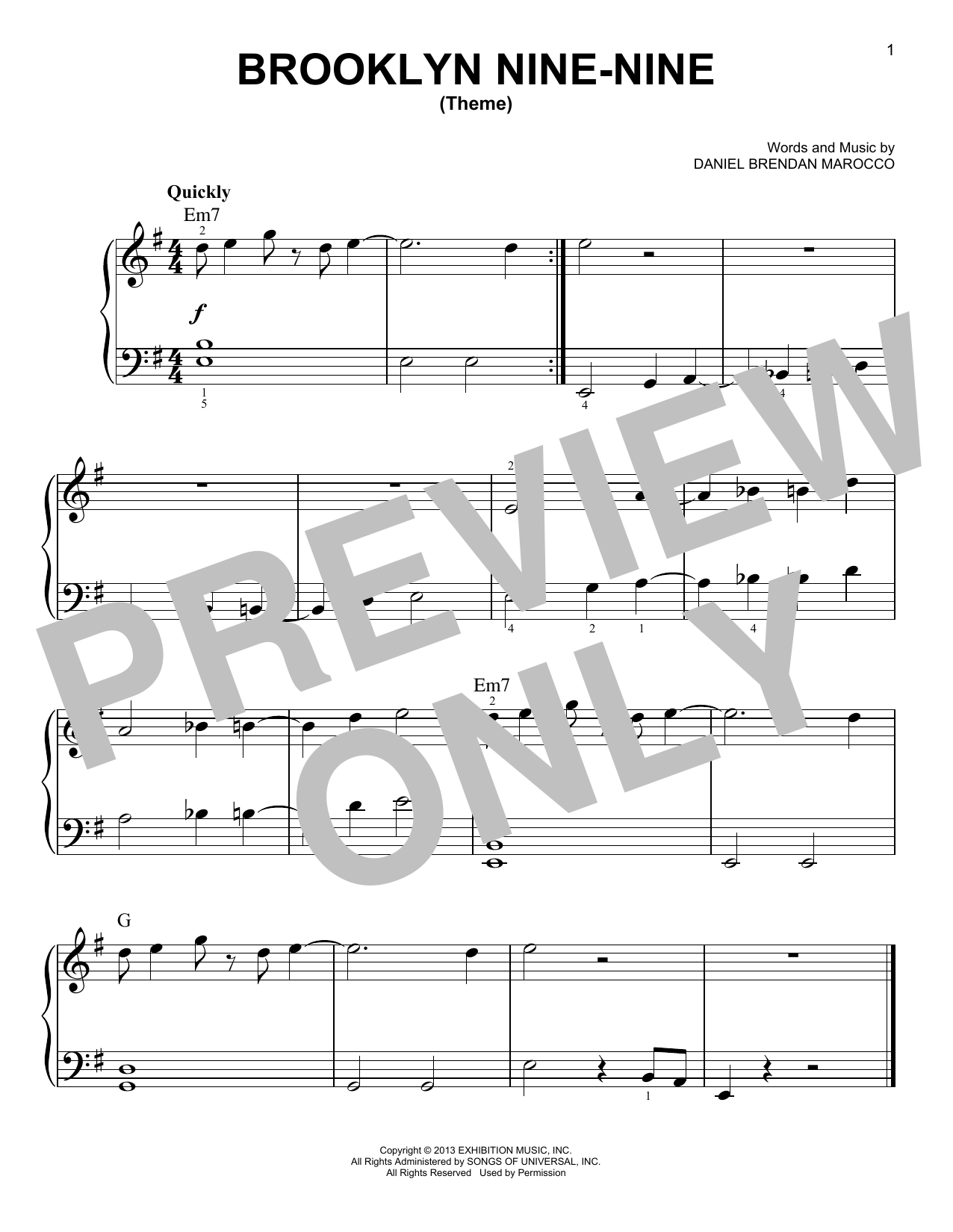 Daniel Brendan Marocco Brooklyn Nine-Nine (Theme) sheet music notes and chords arranged for Very Easy Piano