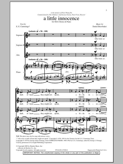 Daniel Brewbaker A Little Innocence sheet music notes and chords arranged for SSA Choir