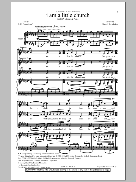 Daniel Brewbaker I Am A Little Church sheet music notes and chords arranged for SSA Choir