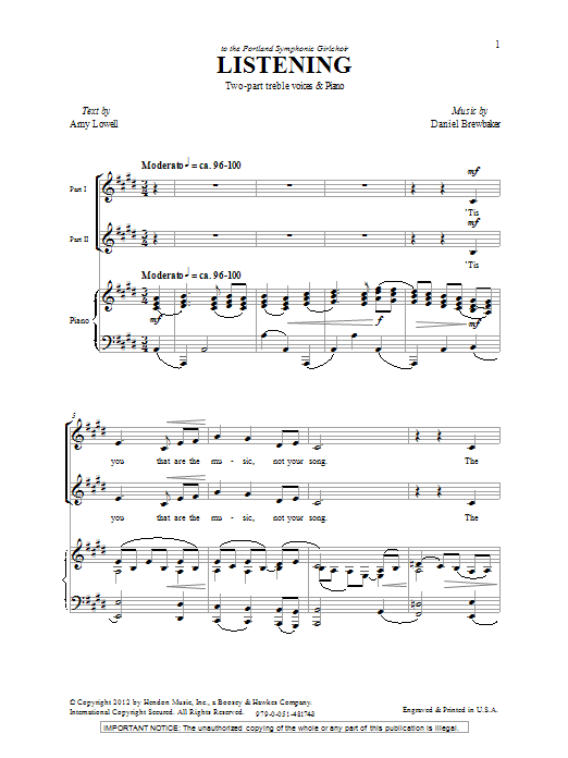 Daniel Brewbaker Listening sheet music notes and chords arranged for 2-Part Choir