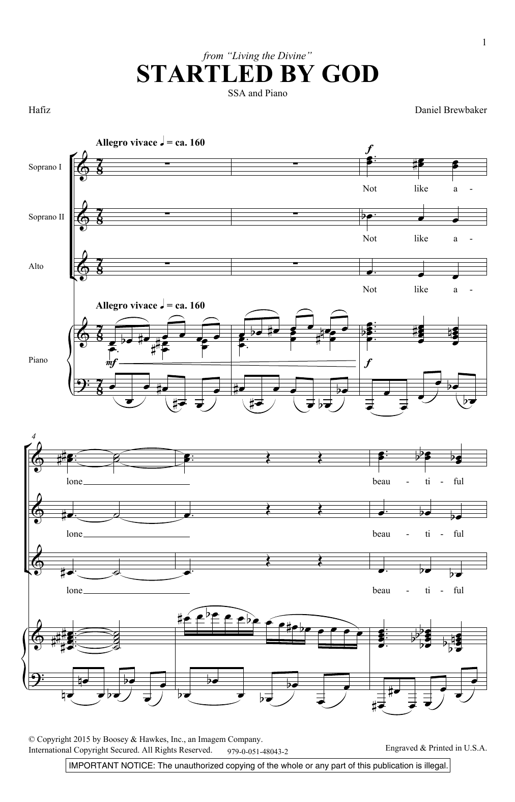 Daniel Brewbaker Startled By God sheet music notes and chords arranged for SSA Choir