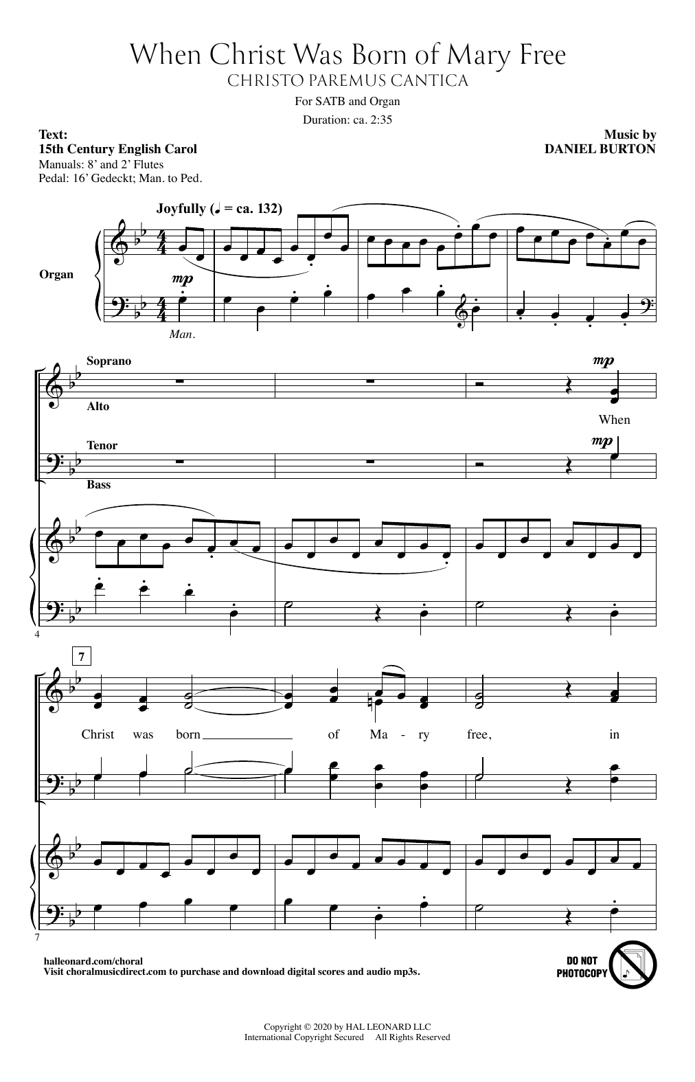 Daniel Burton When Christ Was Born Of Mary Free (Christo Paremus Cantica) sheet music notes and chords arranged for SATB Choir