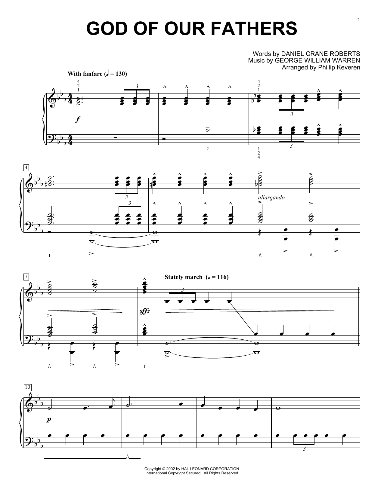 Daniel Crane Roberts God Of Our Fathers (arr. Phillip Keveren) sheet music notes and chords arranged for Piano Solo