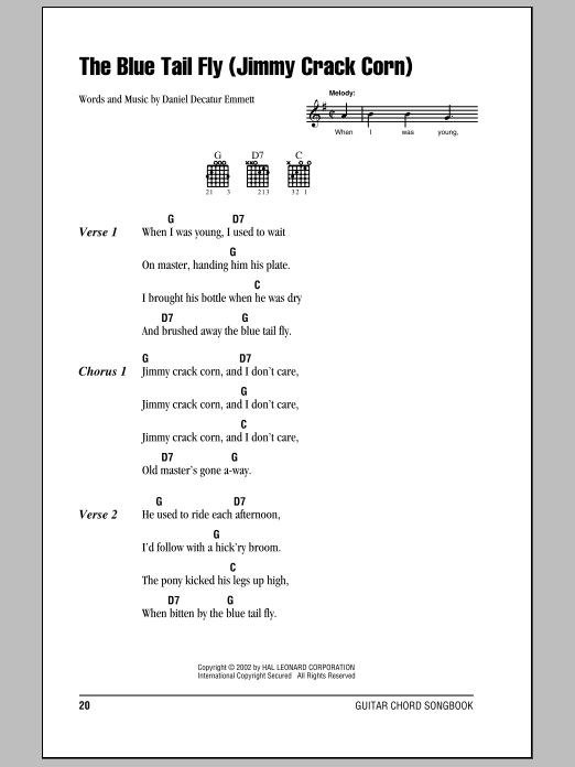 Daniel Decatur Emmett The Blue Tail Fly (Jimmy Crack Corn) sheet music notes and chords arranged for UkeBuddy
