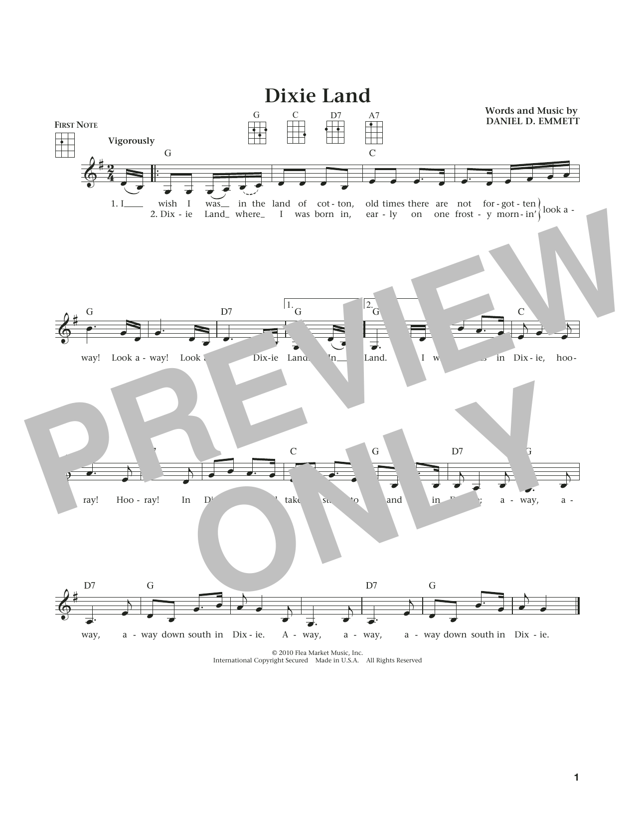 Daniel Emmitt Dixie Land (from The Daily Ukulele) (arr. Liz and Jim Beloff) sheet music notes and chords arranged for Ukulele