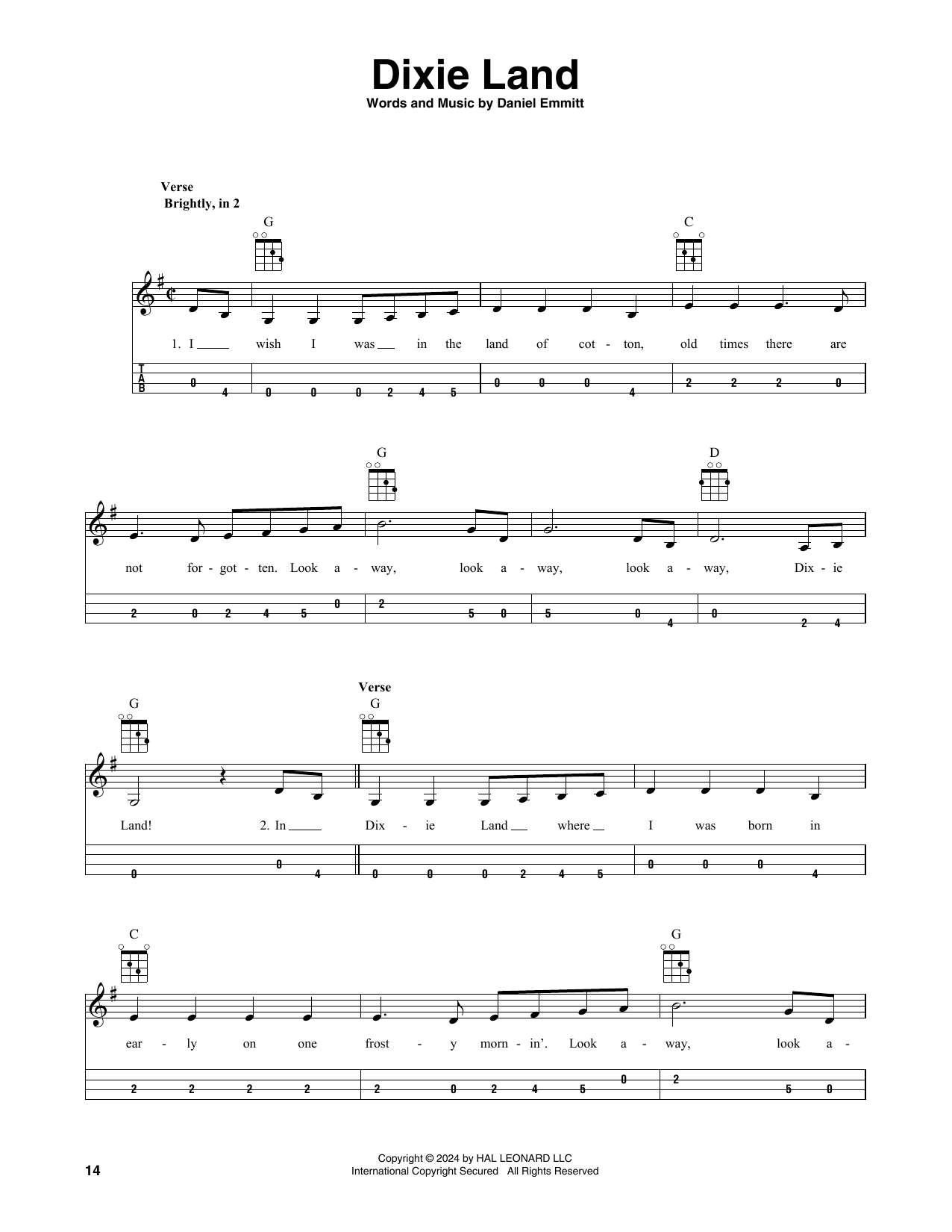 Daniel Emmitt Dixie Land sheet music notes and chords arranged for Mandolin