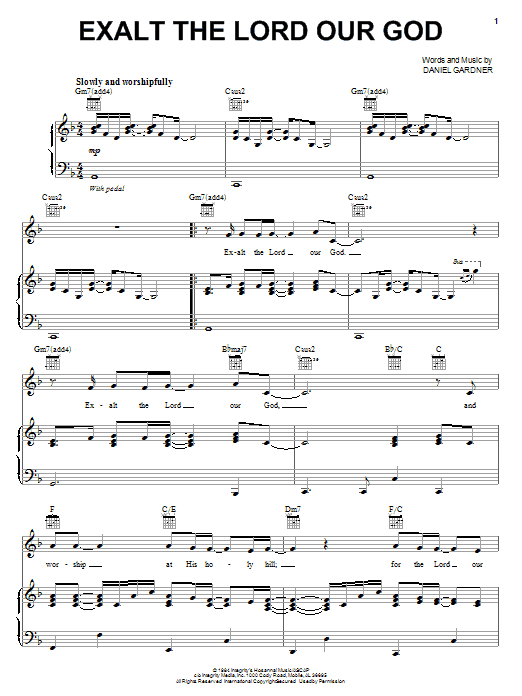 Daniel Gardner Exalt The Lord Our God sheet music notes and chords arranged for Piano, Vocal & Guitar Chords (Right-Hand Melody)