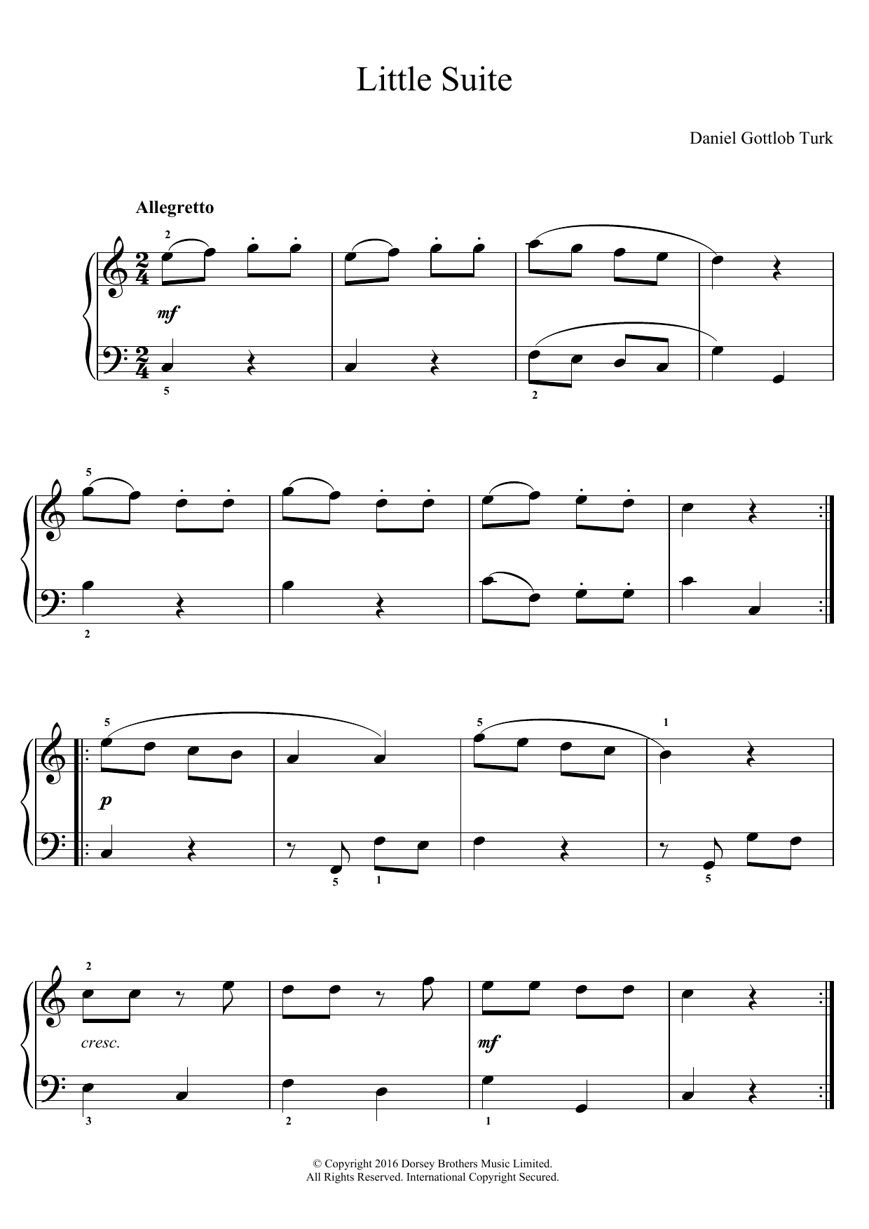Daniel Gottlob Türk Little Suite sheet music notes and chords arranged for Easy Piano