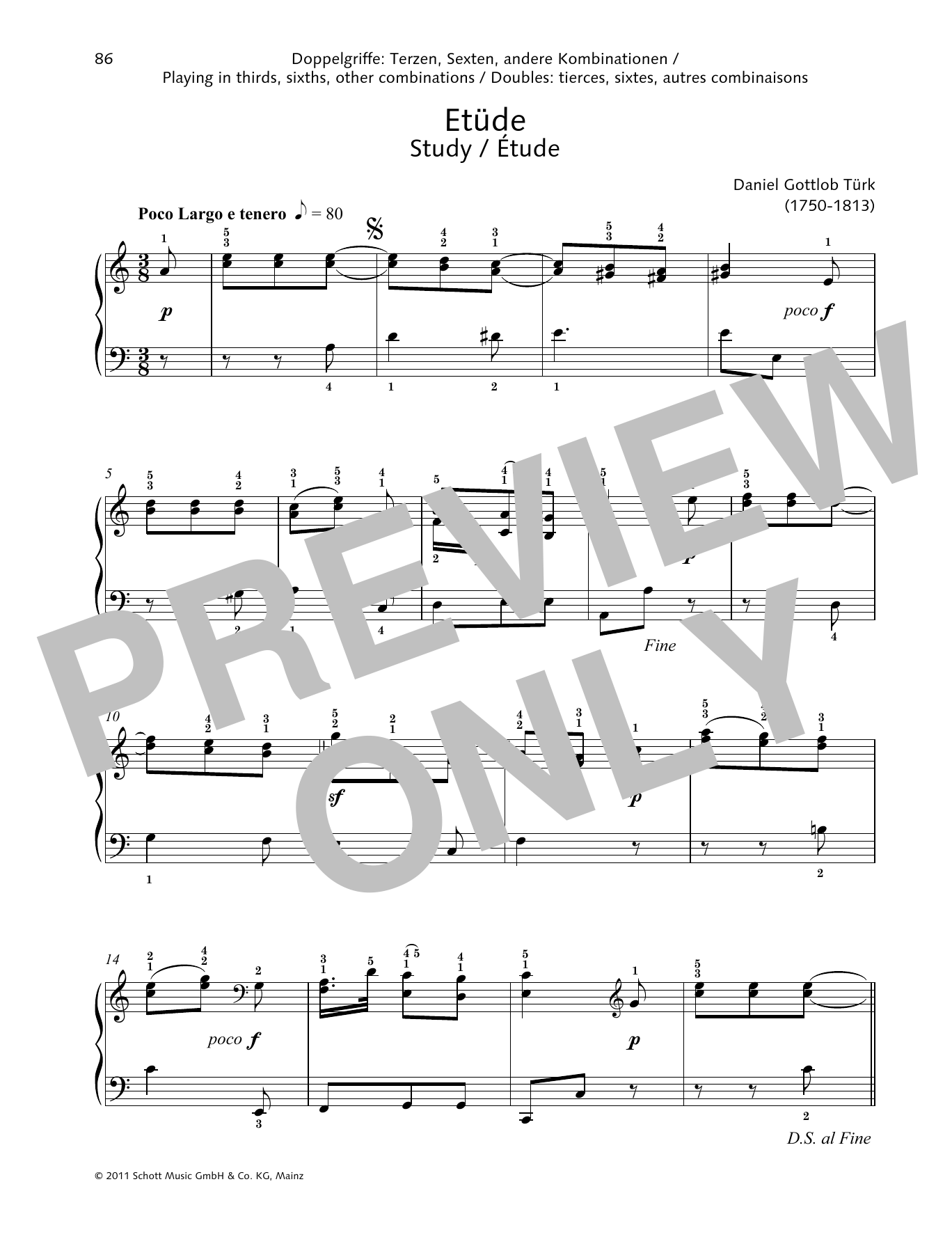 Daniel Gottlob Türk Study sheet music notes and chords arranged for Piano Solo
