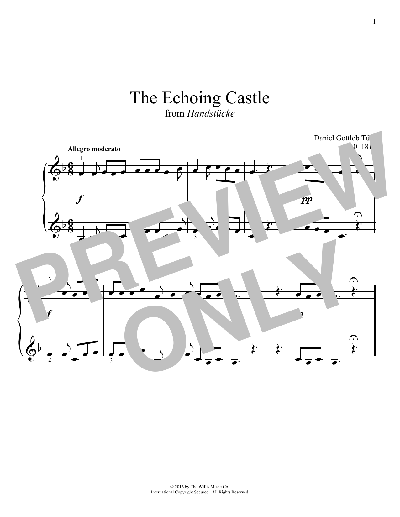 Daniel Gottlob Türk The Echoing Castle sheet music notes and chords arranged for Educational Piano