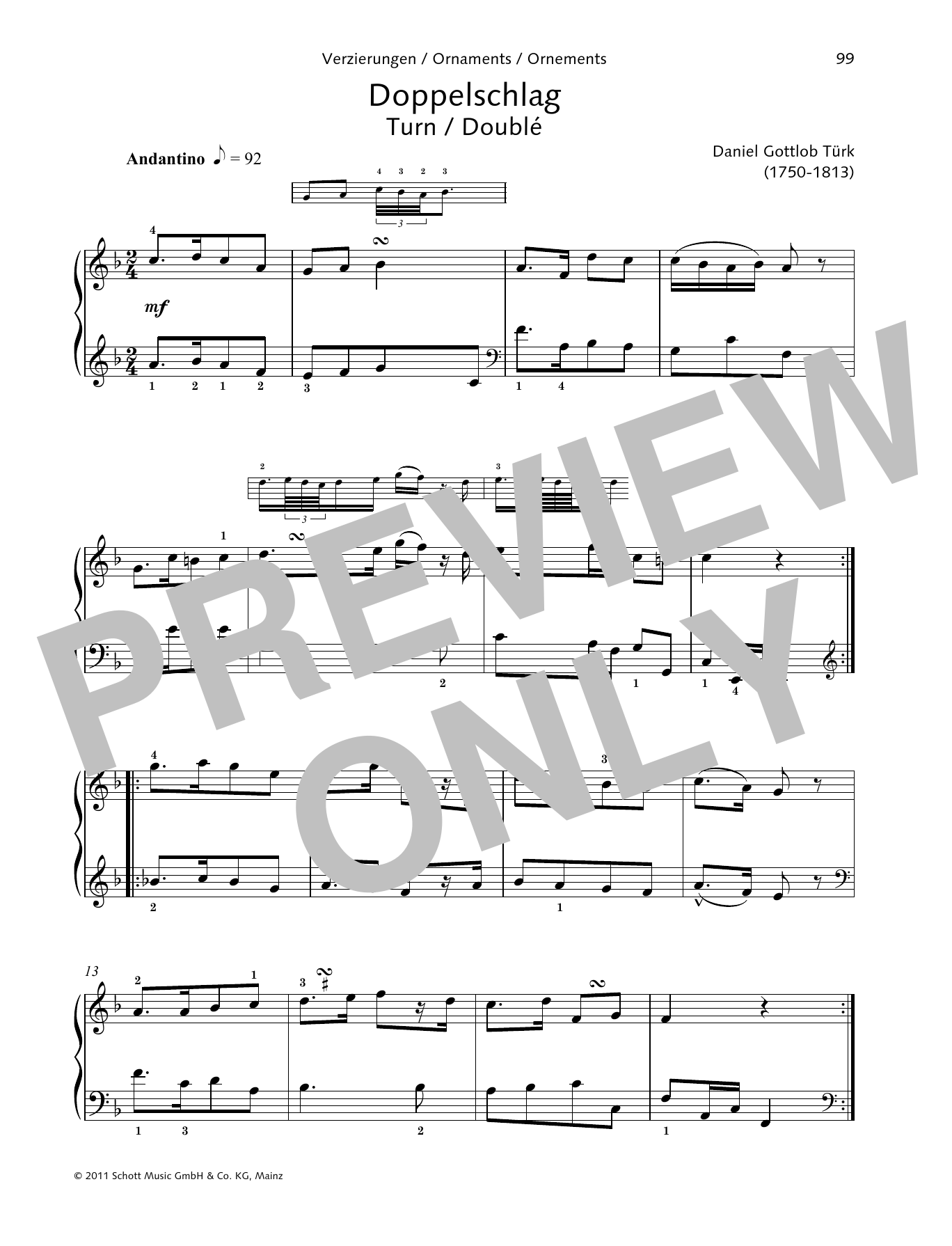 Daniel Gottlob Türk Turn sheet music notes and chords arranged for Piano Solo