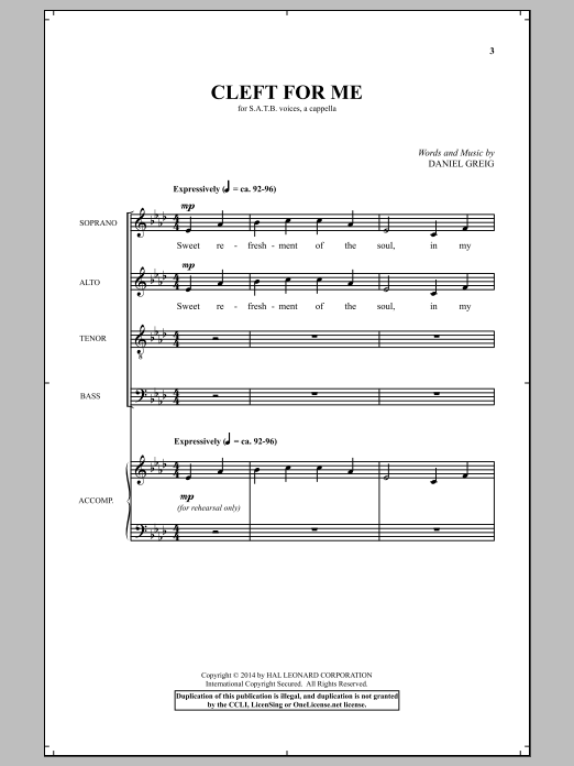 Daniel Greig Cleft For Me sheet music notes and chords arranged for SATB Choir