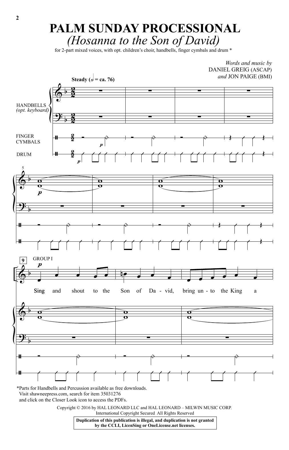 Daniel Greig Palm Sunday Processional (Hosanna To The Son Of David) sheet music notes and chords arranged for 2-Part Choir